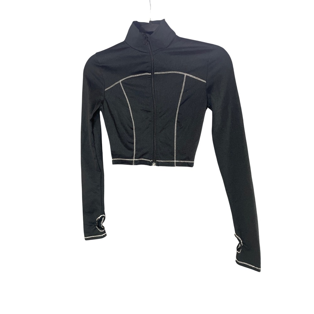 Nova Sport Los Angeles Black Cropped Zip Up Athletic Jacket Contrast Stitch Sz S